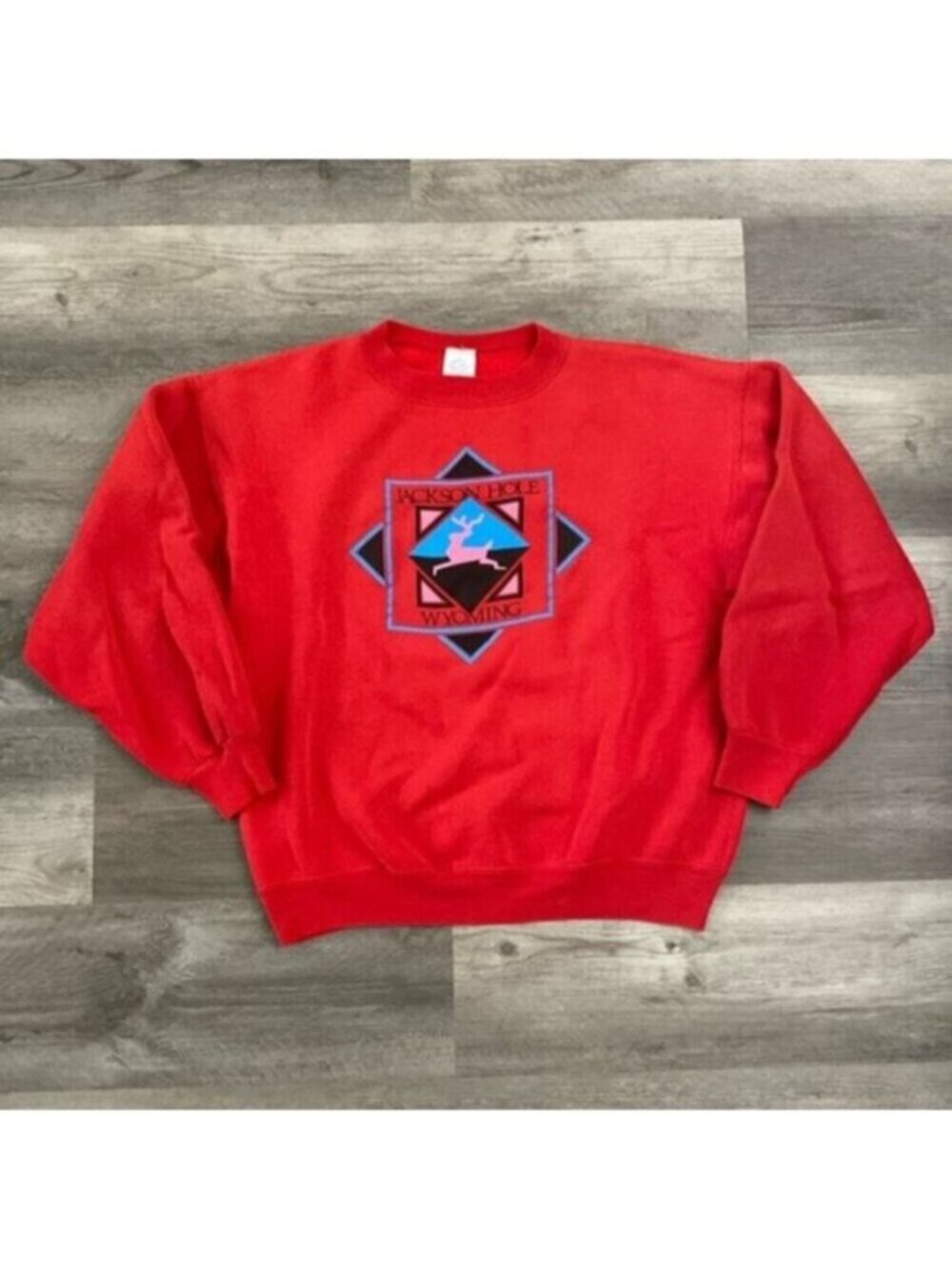 RARE VTG Pannill Jackson Hole Wyoming Graphic Sweatshirt Red Crew USA 80s XL